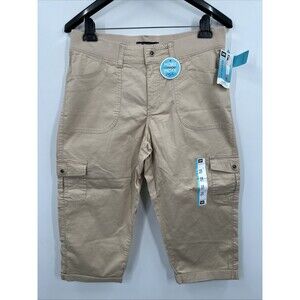 Lee Capri Pants 12 Tan Chino Khaki Cago Comfort Waist Casual Cotton Stretch NEW